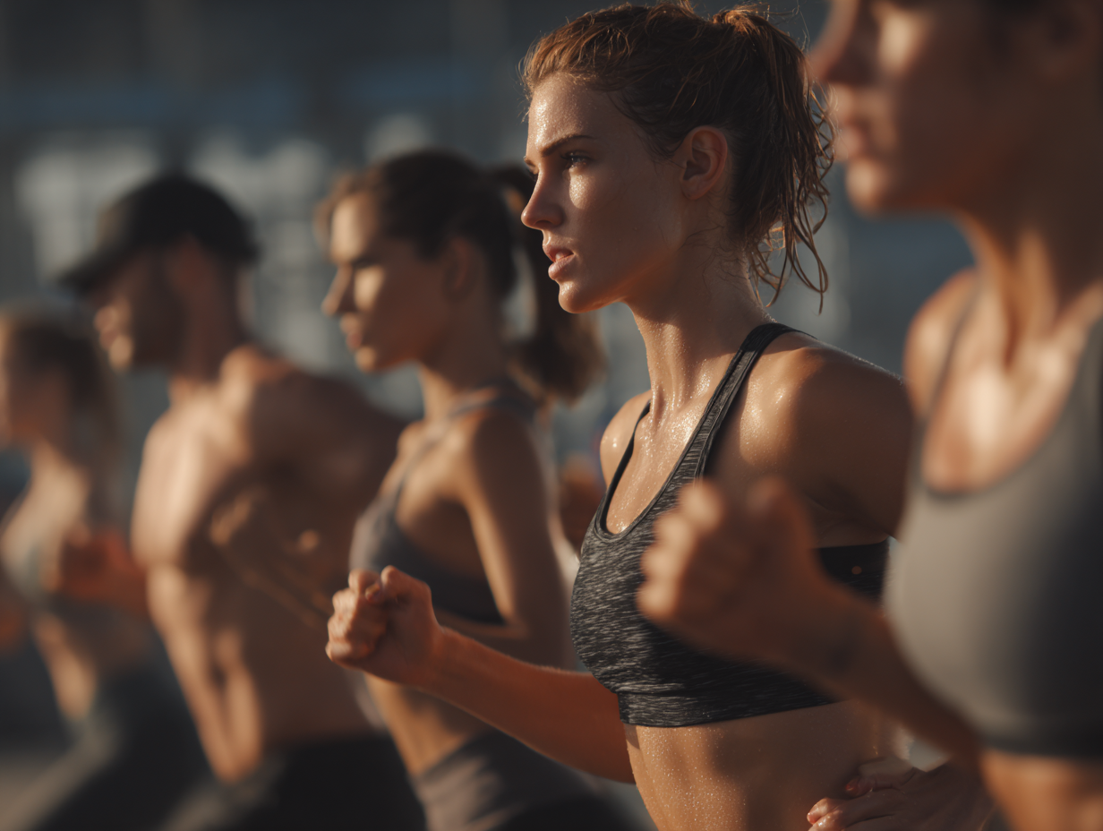 Grup de persoane antrenându-se împreună